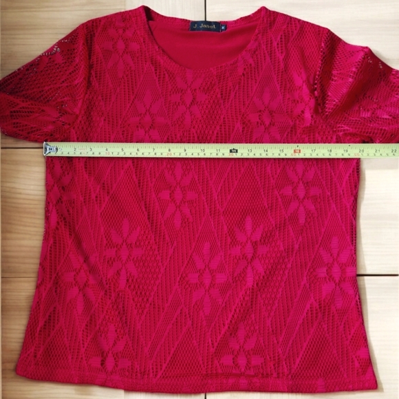 J. Janet Red Floral Lace T-Shirt - Picture 4 of 8
